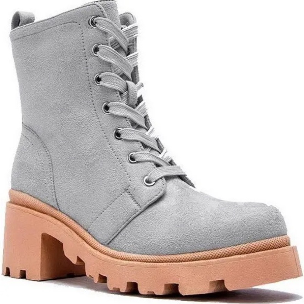 Qupid Gray and Tan Combat Boots